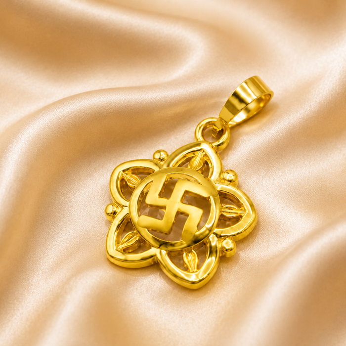 Golden Swastik Floral Frame Pendant