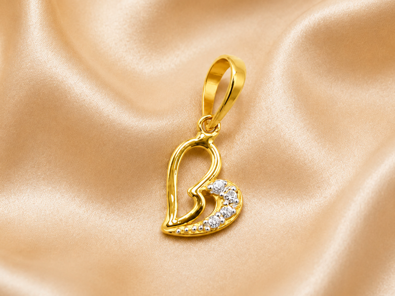 Golden Open Heart CZ Tail Pendant