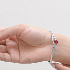 Silver Red Solitaire Crossover Bangle Bracelet – view 2