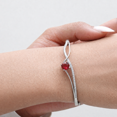 Silver Red Solitaire Crossover Bangle Bracelet – view 3