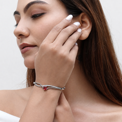 Silver Red Solitaire Crossover Bangle Bracelet – view 4