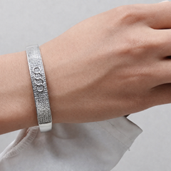 Silver Broad Pave Circle Hinged Bangle – view 2