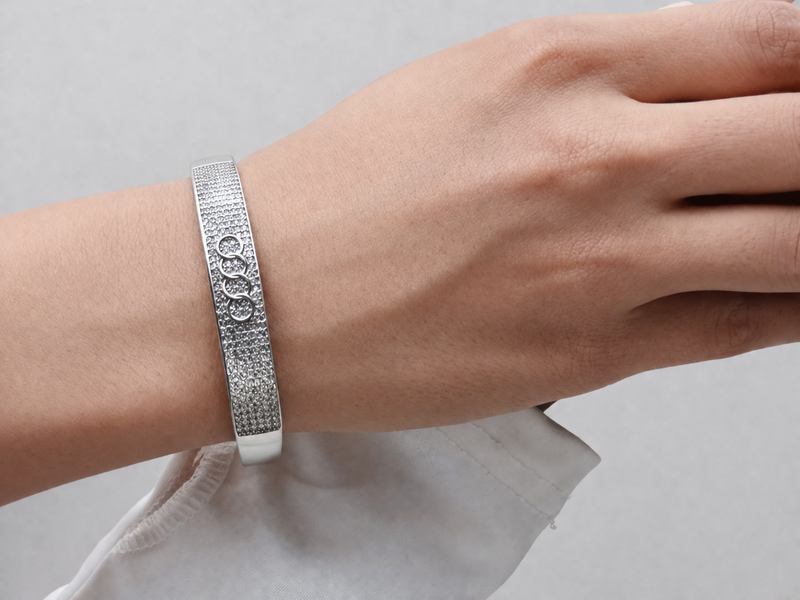 Silver Broad Pave Circle Hinged Bangle – view 2