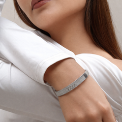 Silver Broad Pave Circle Hinged Bangle – view 4