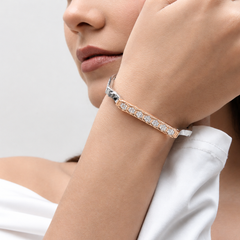 Silver Bangle with Rose Gold Honeycomb CZ Bar – view 3