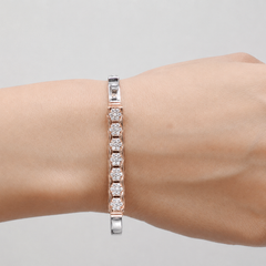 Silver Bangle with Rose Gold Honeycomb CZ Bar – view 4
