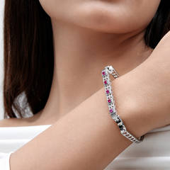 Silver Pink & White CZ Bar Hinged Bangle – view 3