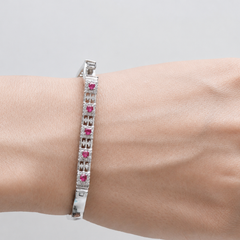 Silver Pink & White CZ Bar Hinged Bangle – view 4