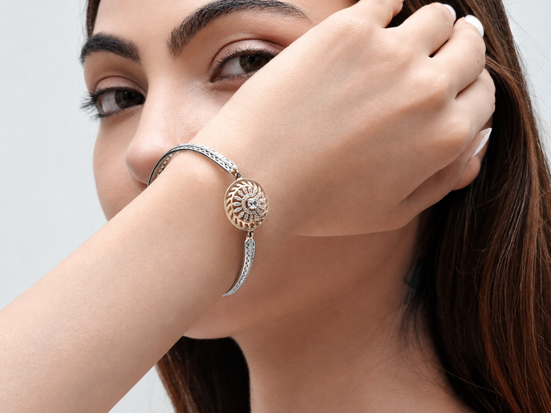 Silver Mesh Bracelet with Gold-Tone Medallion – view 3