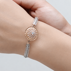 Silver Mesh Bracelet with Gold-Tone Medallion – view 4