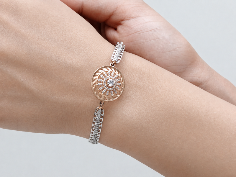 Silver Mesh Bracelet with Gold-Tone Medallion – view 4