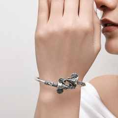 Oxidised Silver Twin Elephant Kada Bracelet – view 2
