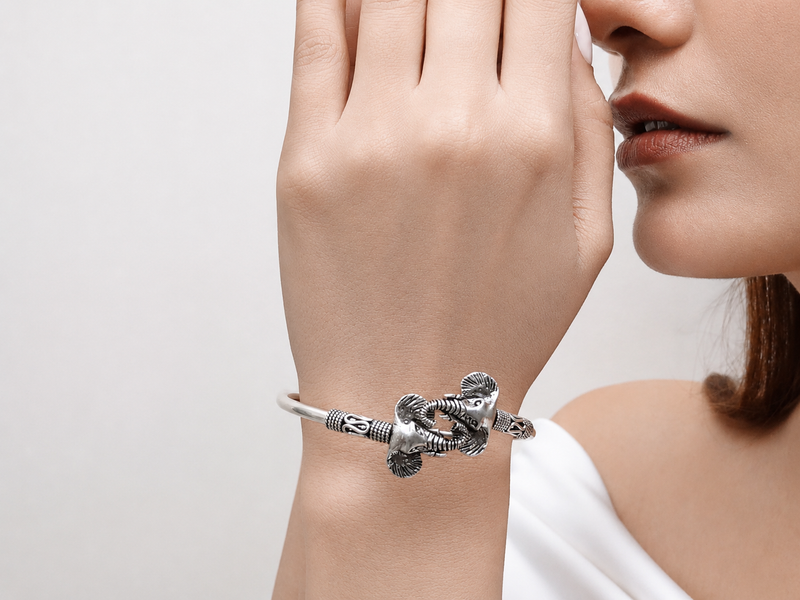Oxidised Silver Twin Elephant Kada Bracelet – view 2