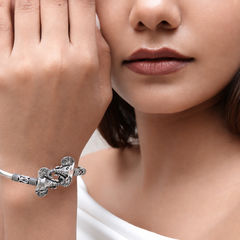 Oxidised Silver Twin Elephant Kada Bracelet – view 3