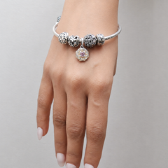 Silver Charm Bead Bangle with Gold-Tone Accents – view 2