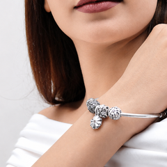 Silver Charm Bead Bangle with Gold-Tone Accents – view 4