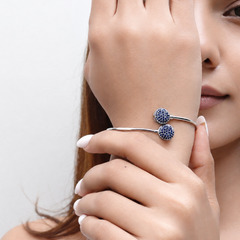 Silver Blue Pave Twin Disc Bangle Bracelet – view 2