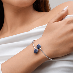 Silver Blue Pave Twin Disc Bangle Bracelet – view 3