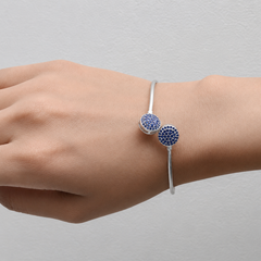 Silver Blue Pave Twin Disc Bangle Bracelet – view 4