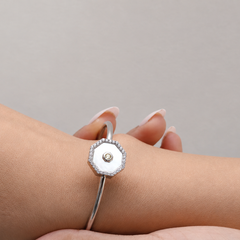 Silver Octagon Mother of Pearl Cuff Bracelet – view 2