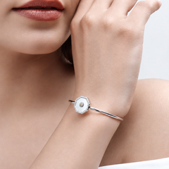 Silver Octagon Mother of Pearl Cuff Bracelet – view 3