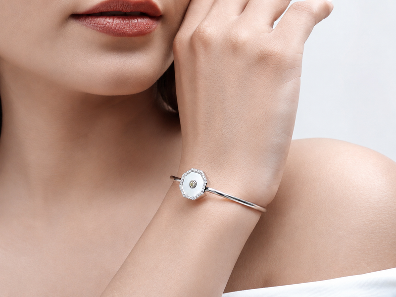 Silver Octagon Mother of Pearl Cuff Bracelet – view 3