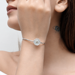 Silver Octagon Mother of Pearl Cuff Bracelet – view 4