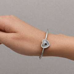 Silver Mother of Pearl Heart Cuff Bracelet – view 2
