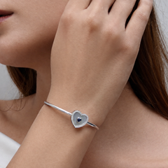 Silver Mother of Pearl Heart Cuff Bracelet – view 3