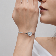 Silver Mother of Pearl Heart Cuff Bracelet – view 4