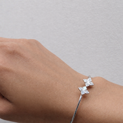 Silver Blue Stone Square Open Cuff Bracelet – view 2