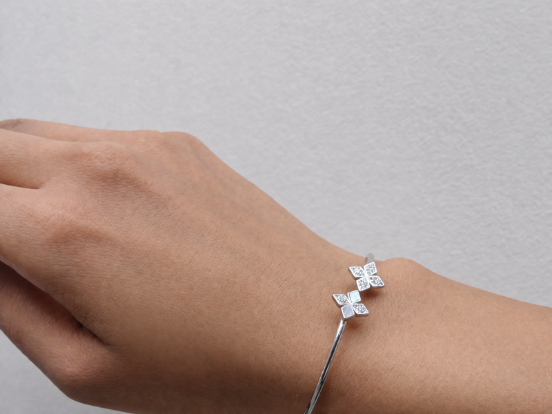 Silver Blue Stone Square Open Cuff Bracelet – view 2