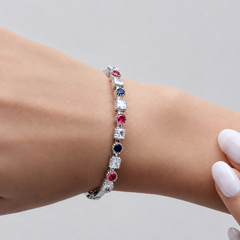 Silver Multicolour Stone Station Bangle Bracelet – view 2