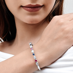 Silver Multicolour Stone Station Bangle Bracelet – view 3