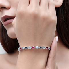 Silver Multicolour Stone Station Bangle Bracelet – view 4