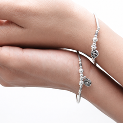 Oxidised Silver Mandala Charm Beaded Bracelet – view 2