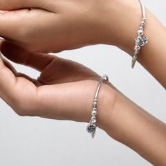 Oxidised Silver Mandala Charm Beaded Bracelet – view 3