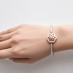 Silver Bracelet with Rose Gold Clover Medallion – view 2