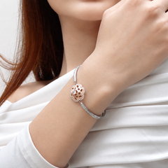 Silver Bracelet with Rose Gold Clover Medallion – view 4
