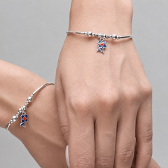 Silver Blue Enamel Charm Beaded Bracelet – view 3