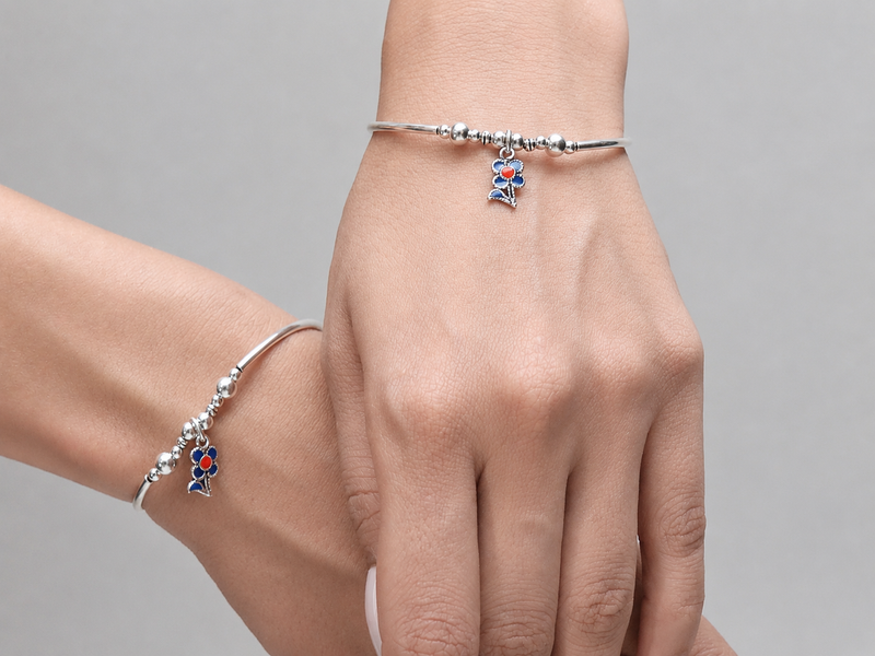 Silver Blue Enamel Charm Beaded Bracelet – view 3