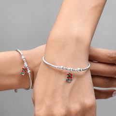 Silver Red Berry Charm Beaded Bracelet – view 2