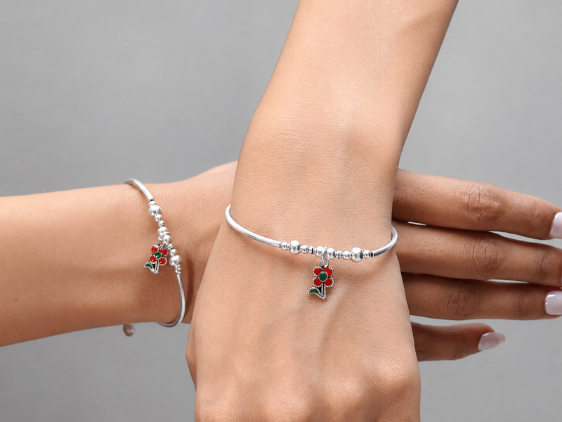 Silver Red Berry Charm Beaded Bracelet – view 2