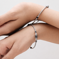 Oxidised Silver Black Bead Rope Bracelet – view 4