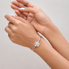 Silver Pinwheel CZ Flower Cuff Bracelet – view 2