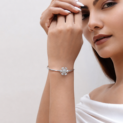 Silver Pinwheel CZ Flower Cuff Bracelet – view 3