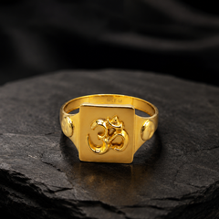 Golden Men's Om Symbol Signet Ring