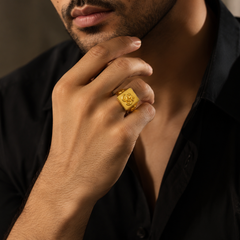 Golden Men's Om Symbol Signet Ring – view 3