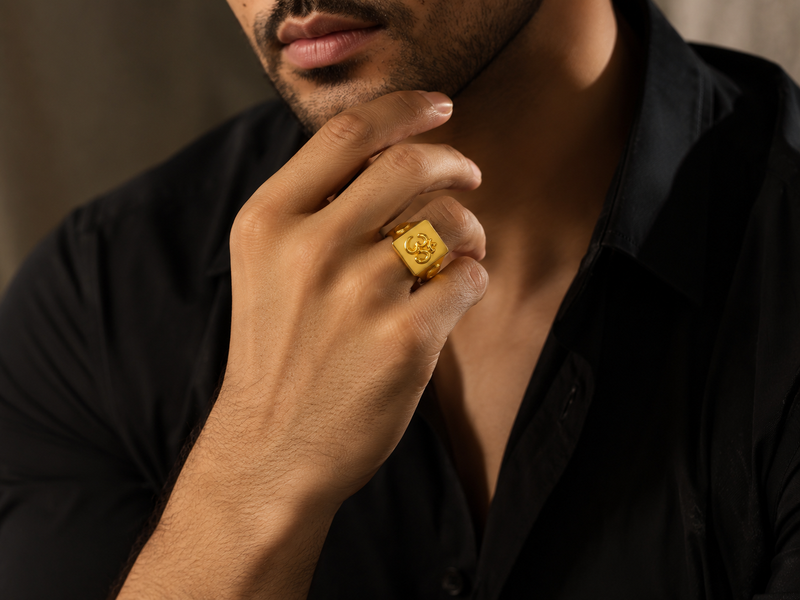 Golden Men's Om Symbol Signet Ring – view 3