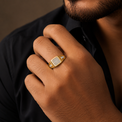 Golden Men's CZ Square Statement Ring – view 2